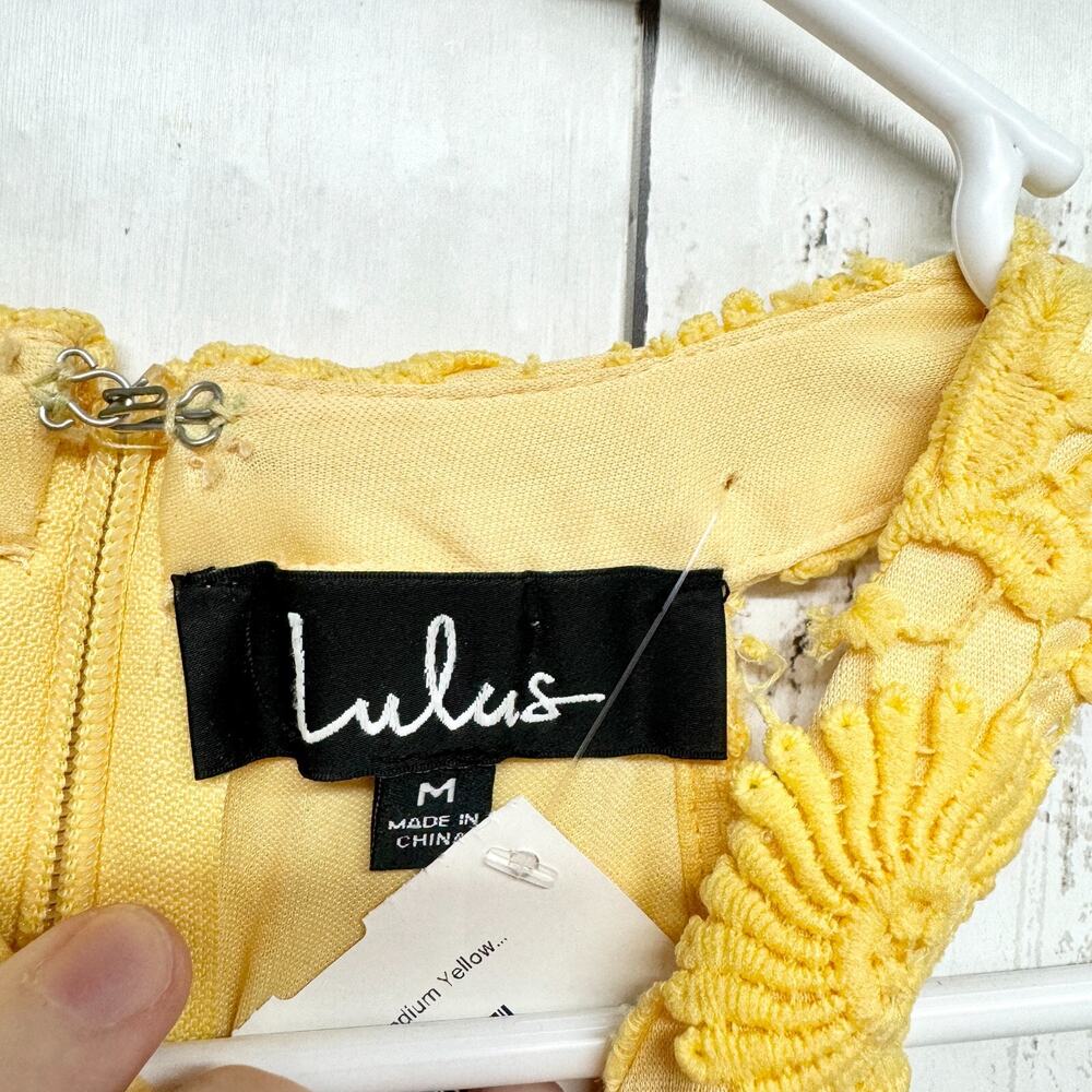 Lulus Dress Women Medium Love Poem Canary Yellow Lace Overlay Sleeveless Mini - Picture 2 of 6